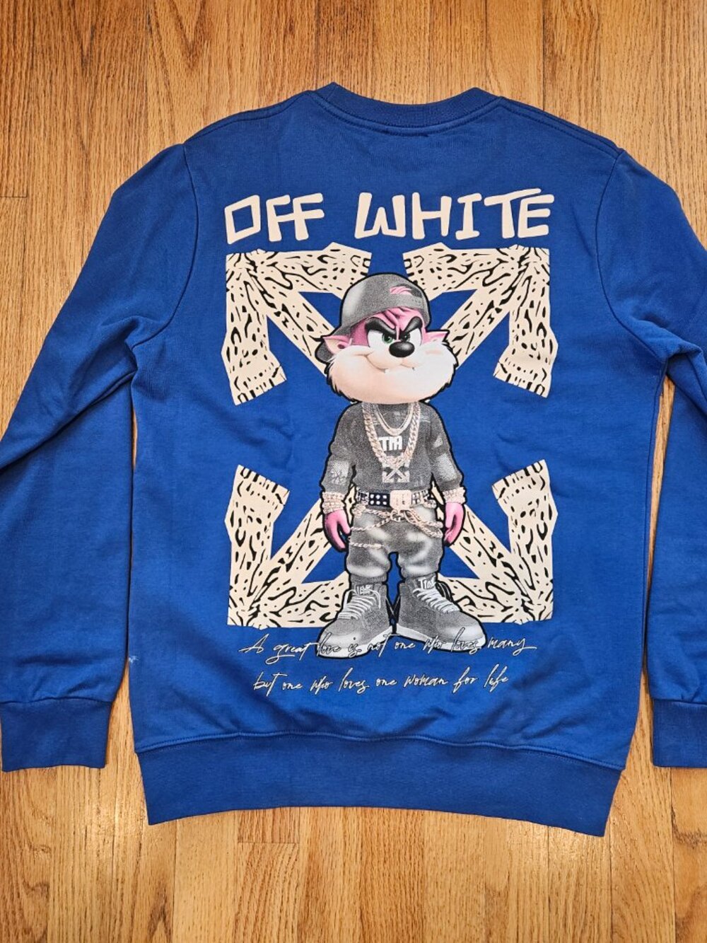 Off White Man's Crew Jumper W/Hugh Screen Printed On Back Size M New Without Tag